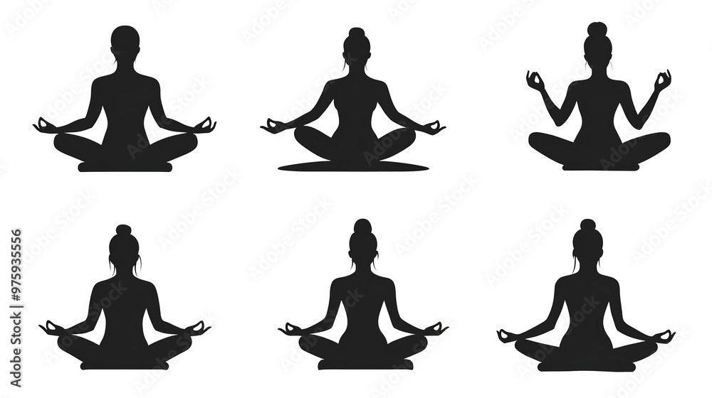 yoga black color silhouette on white background yoga black color silhouette on white background