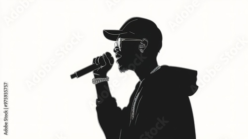 Hand drawn rapper silhouette illustration simple and minimal on white background 