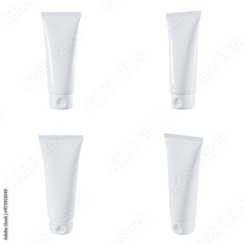 2K 4 view of 3D Render mockup Skincare Tube. Upper and lower part separated.