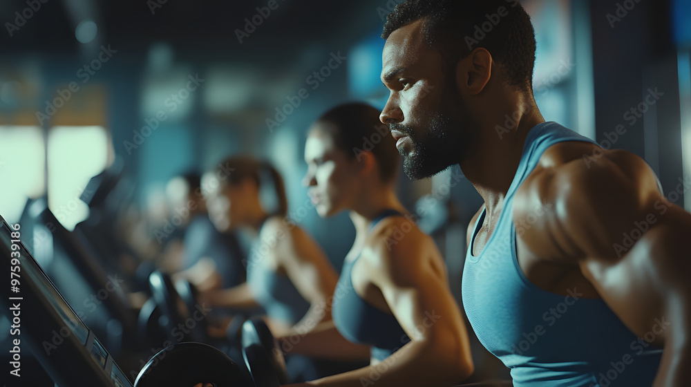 People working out on treadmills in a modern gym People working out on treadmills in a modern gym