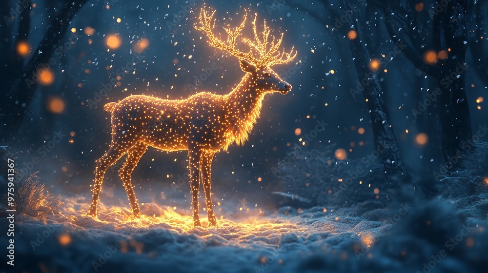 Stunning Image of a Reindeer with Glowing Antlers Perfect for Winter Holiday Themes and Marketing Campaigns Stunning Image of a Reindeer with Glowing Antlers Perfect for Winter Holiday Themes and Marketing Campaigns