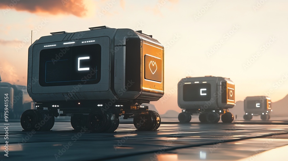 Fototapeta premium futuristic cargo boxes delivery system 