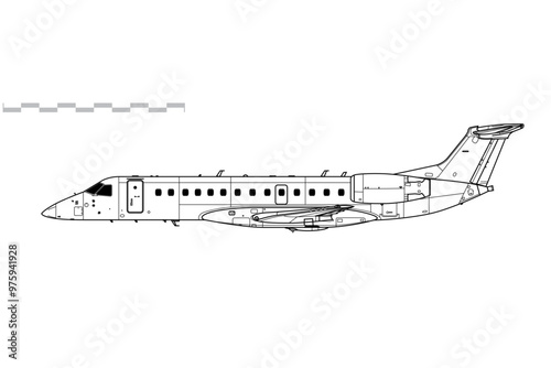 Embraer ERJ-135. Vector drawing of regional passenger jet airliner. Side view. Image for illustration and infographics. photo