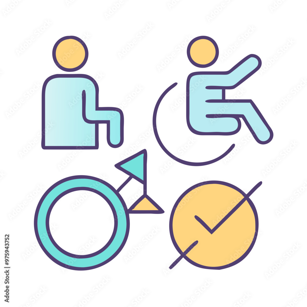 Disability Rights Icon in Blue, Lavender, and Peach Tones Disability Rights Icon in Blue, Lavender, and Peach Tones