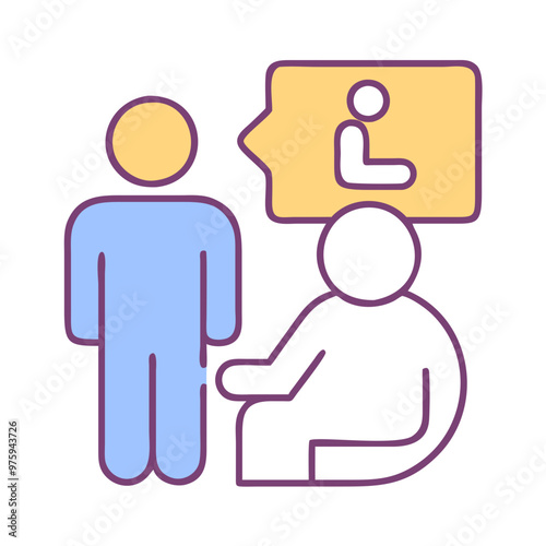 Disability Peer Support Icon in Blue, Lavender, and Peach Tones