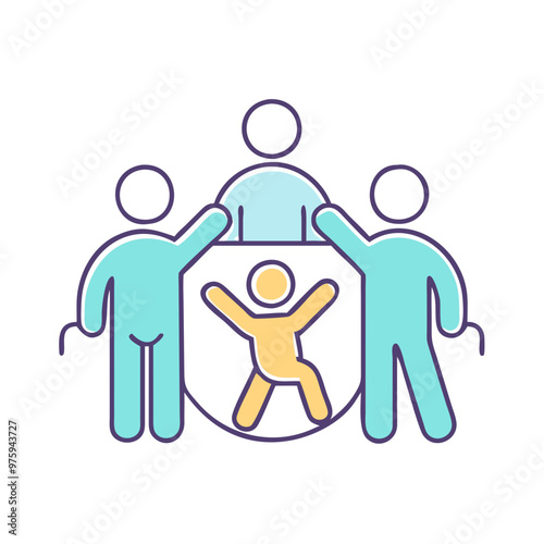 Disability Peer Support Icon in Blue, Lavender, and Peach Tones