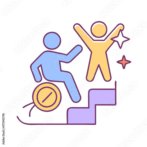 Disability Success Icon in Blue, Lavender, and Peach Tones