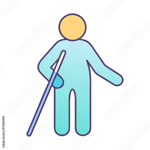 Minimalist Icon Representing a Blind Person in Blue, Lavender, and Peach Tones