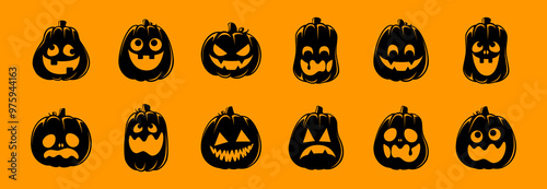 Jack O Lantern Set, Cute Creepy Spooky Halloween Pumpkin, Fall Autumn Sticker Print Illustration