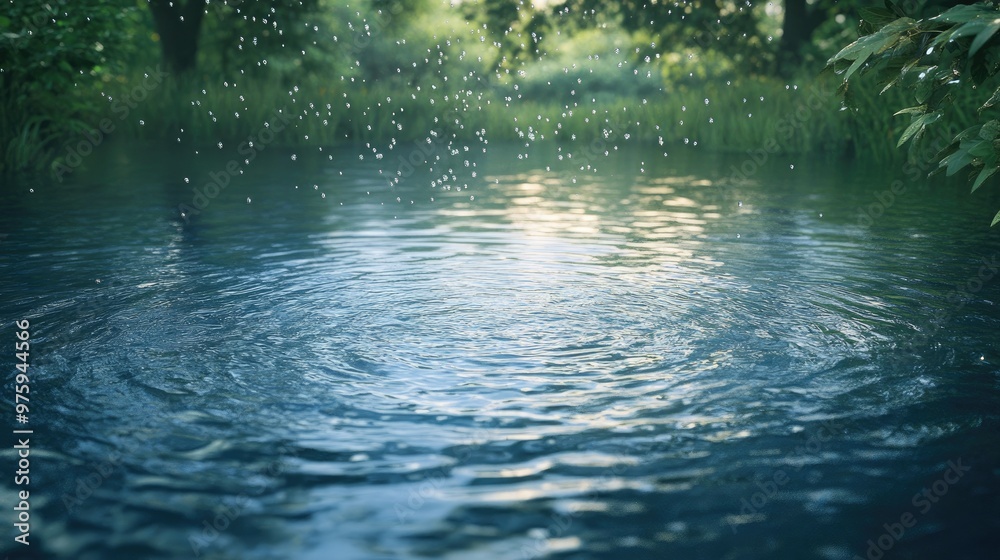 Rain gently falling on a river, creating thousands of tiny ripples. Rain gently falling on a river, creating thousands of tiny ripples.
