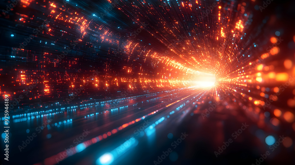 Abstract 3D Background: Neon Tunnel with Glowing Lights Abstract 3D Background: Neon Tunnel with Glowing Lights