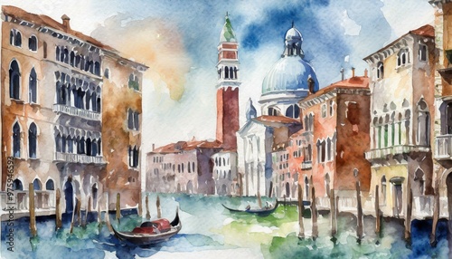european city landscape in aquarelle 