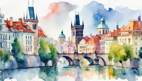 european city painting watercolor