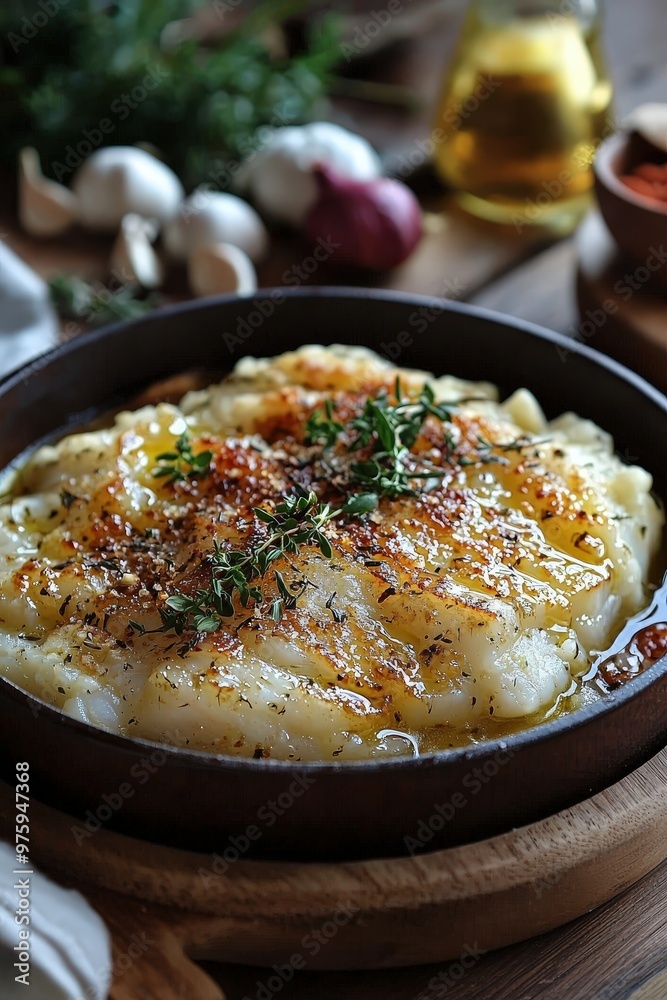 Bakalar na bijelo: Dried cod mashed with garlic, olive oil, and potatoes, usually eaten during Christmas. Bakalar na bijelo: Dried cod mashed with garlic, olive oil, and potatoes, usually eaten during Christmas.
