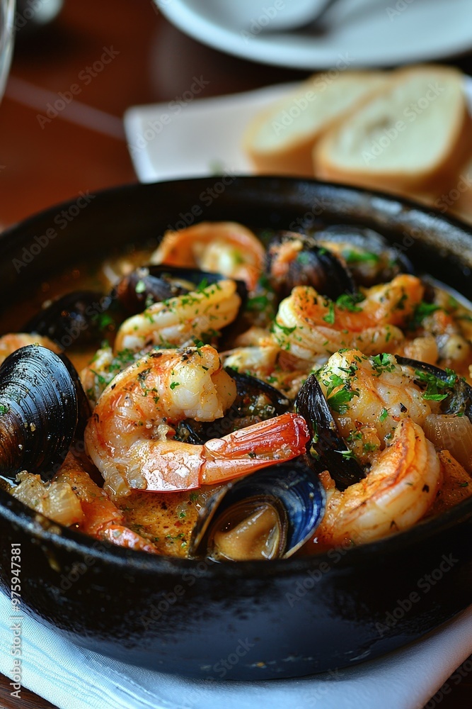 Buzara: Mussels or prawns cooked in a white wine and garlic broth, typically served with bread.
