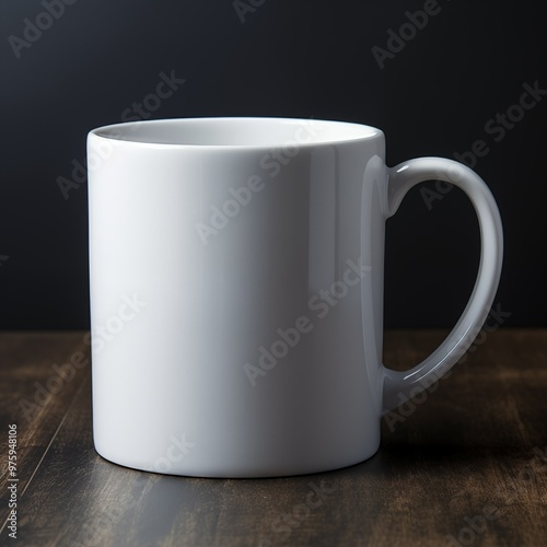 A white mug placed on a rustic wooden table, showcasing a simple yet elegant design in a natural setting.