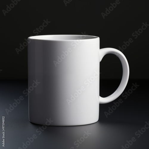 A solitary white mug displayed on a dark backdrop, emphasizing its simplicity and elegance.