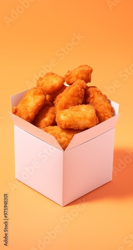 A white box filled with golden-brown fried chicken nuggets, ready to be enjoyed as a delicious snack or meal.