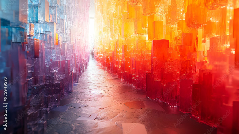 Abstract 3D Illustration of a Cityscape in Red and Blue Hues Abstract 3D Illustration of a Cityscape in Red and Blue Hues