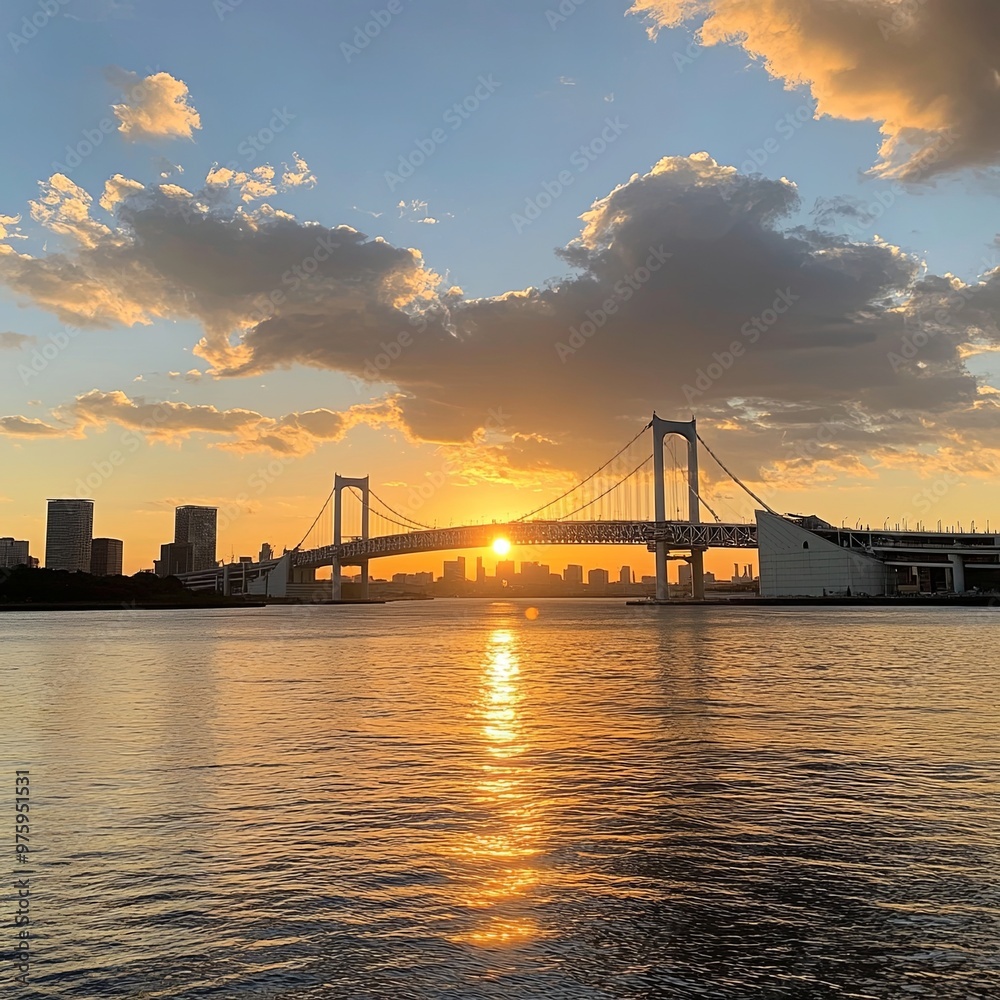 Beatifull sunset at Tokyo Odaiba Rainbow Bridge Beatifull sunset at Tokyo Odaiba Rainbow Bridge