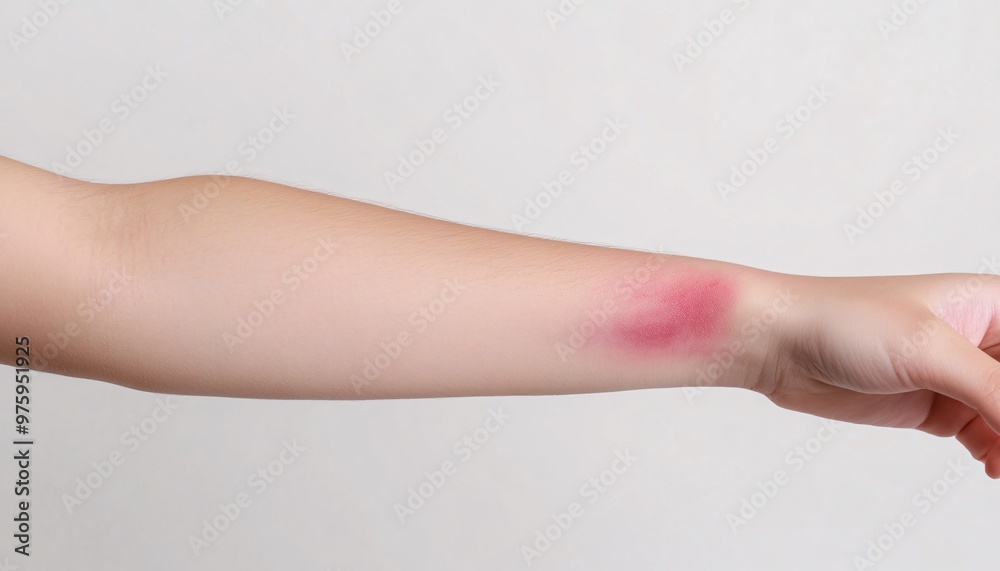 A close-up view of a bruised arm against a white background, capturing the raw details and colors of the injury, emphasizing the concept of bruised skin. A close-up view of a bruised arm against a white background, capturing the raw details and colors of the injury, emphasizing the concept of bruised skin.