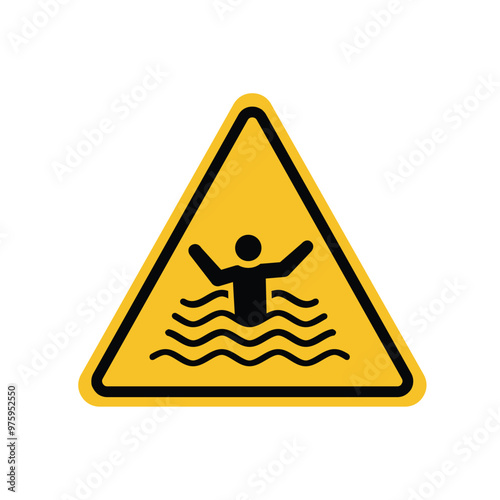 risk of drowning zone sign on yellow triangle board. Suitable for posters and web icons