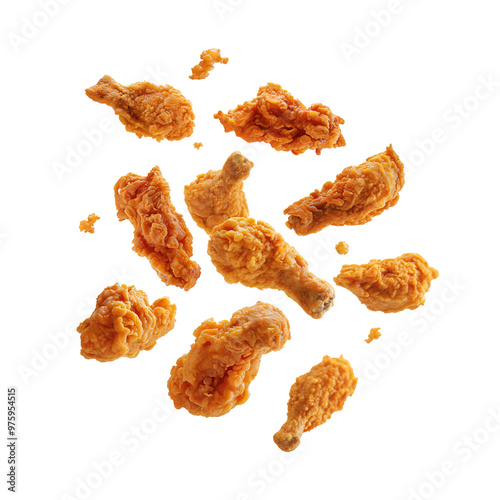 flaying Fried chicken wings isolated on transparent background Remove png, Clipping Path, pen tool