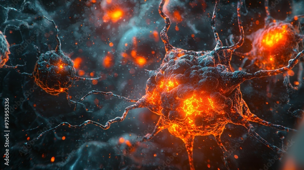 Intricate 3D Microscopic View of Diseased Cells and Tissue Revealing Cellular Changes in High Detail Resolution for Medical and Biological Concept. Intricate 3D Microscopic View of Diseased Cells and Tissue Revealing Cellular Changes in High Detail Resolution for Medical and Biological Concept.