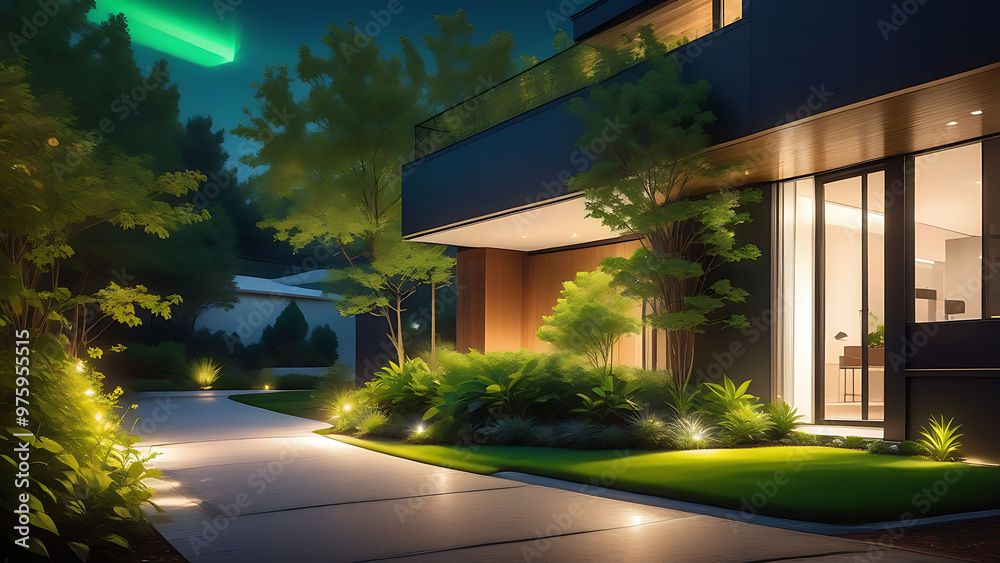 Obraz premium modern villa house in the garden