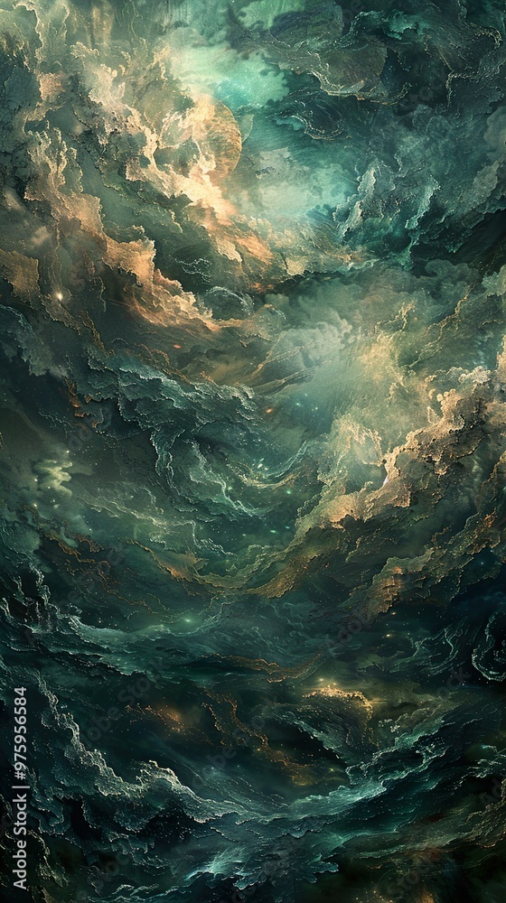 Abstract swirling clouds with a mix of dark green, light green, and yellow hues. Abstract swirling clouds with a mix of dark green, light green, and yellow hues.
