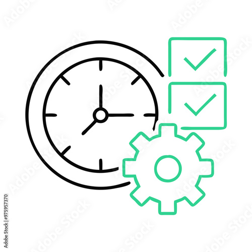 Time management icon featuring a clock and checklist in a minimalist style on a clean background