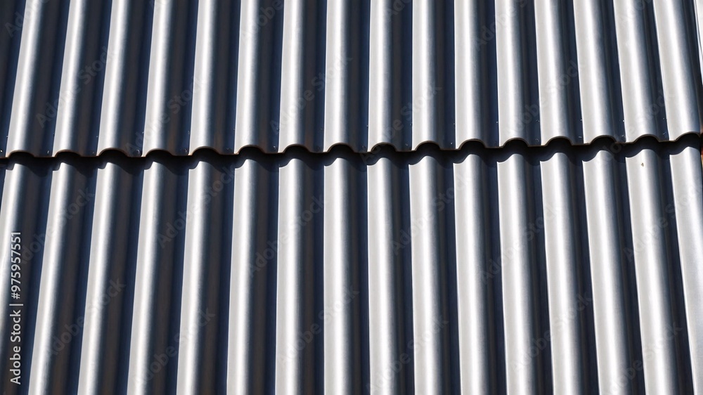 Close-up view of corrugated metal roofing.