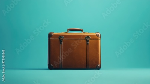 Elegant brown suitcase on a clean blue background, showcasing sleek design for travel and business lifestyle photography.