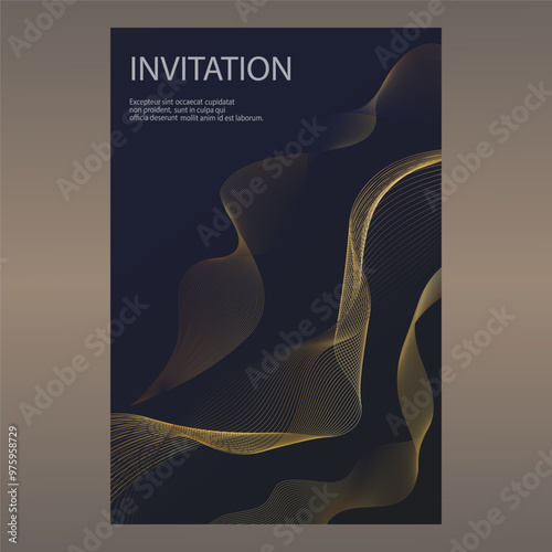 Luxury invitation card background. Abstract Golden geometric shape, gold line gradient on dark background. Premium design for gala card, grand opening, party invitation, layout, templates.