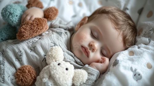 Adorable Baby Sleeping Peacefully with Stuffed Animals