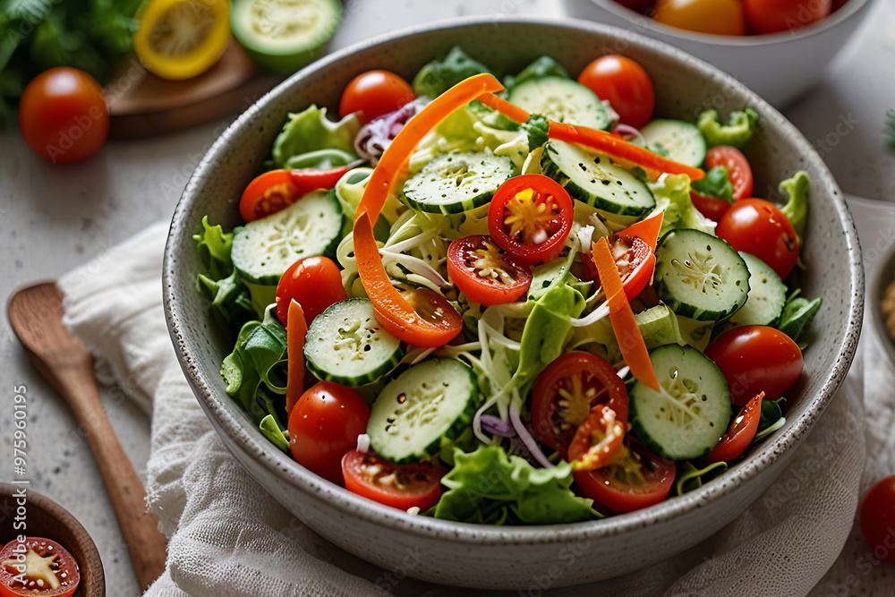 Vibrant Mixed Salad with Fresh Vegetables and Light Olive Oil Drizzle