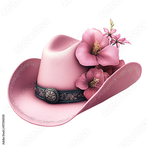 Elegant pink cowboy hat adorned with beautiful flowers