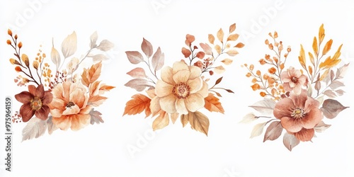 This stunning autumnthemed floral wreath design showcases a vibrant array of warmtoned flowers and beautifully crafted leaves, making it ideal for invitations or delightful autumnal card designs photo