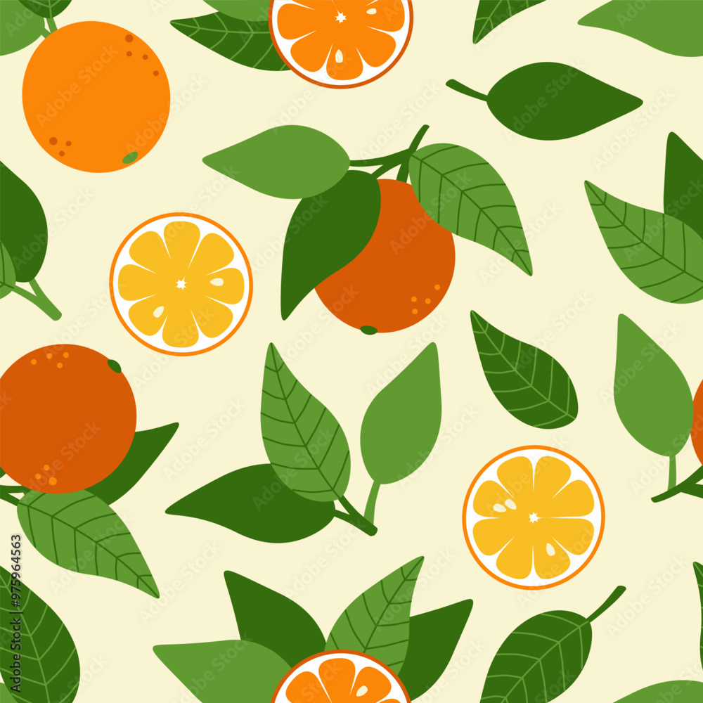 Orange citrus seamless pattern with fruits and leaves Orange citrus seamless pattern with fruits and leaves