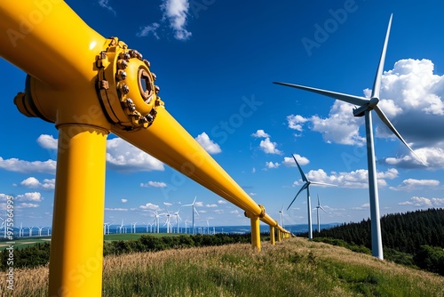 A gas pipeline running alongside wind farms, highlighting the balance between traditional energy sources and renewable energy photo