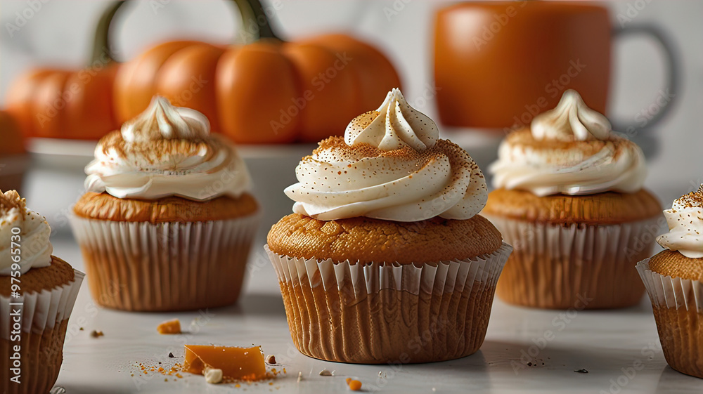 homemade pumpkin muffins on smooth white marble