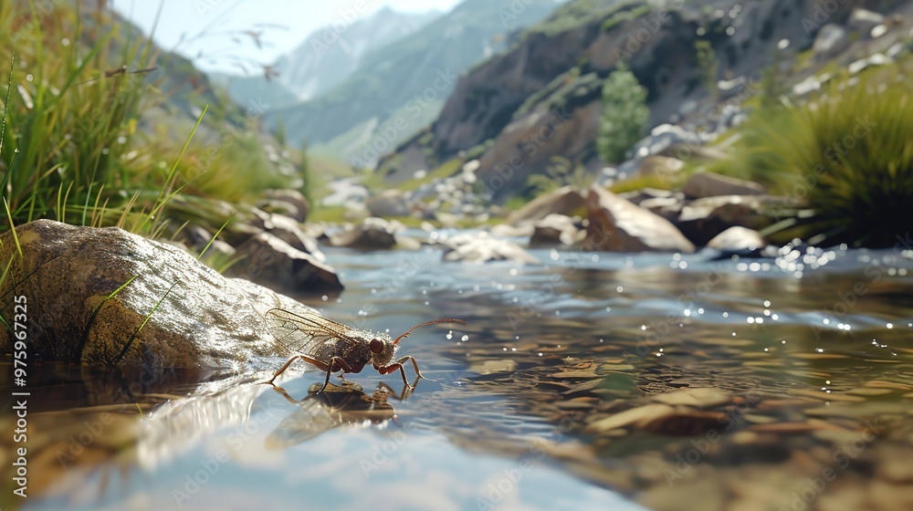 Fototapeta premium stonefly near river wallpaper