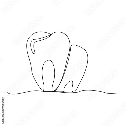 Hand-drawn tooth continuous line art drawing. Medical logo concept. Vector illustrations.