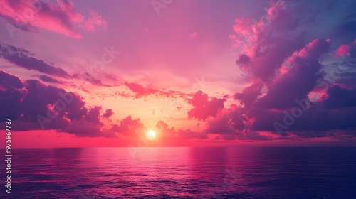 Dramatic Sunset with Vivid Clouds and Glowing Horizon for Text Overlay