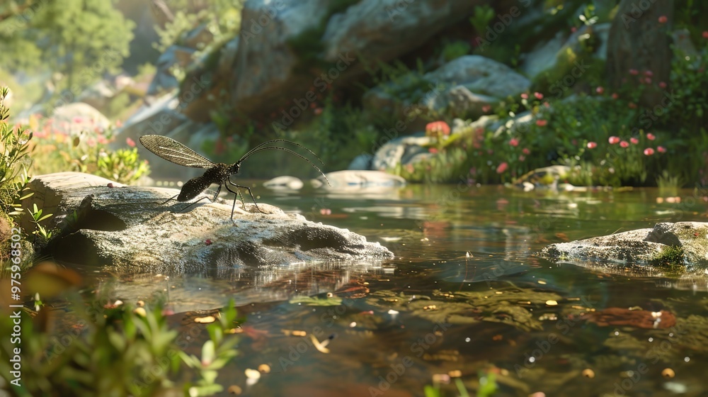 Obraz premium stonefly near river wallpaper