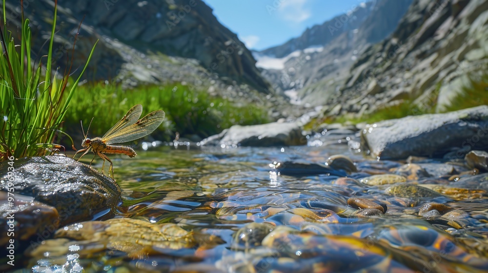 Naklejka premium stonefly near river wallpaper