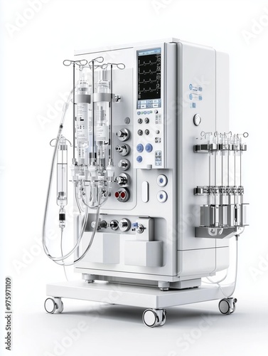 Close-up image of Hemodialysis machines with tubing and installations.medical equipment concept.