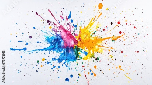 Colorful paint splatter on a white canvas