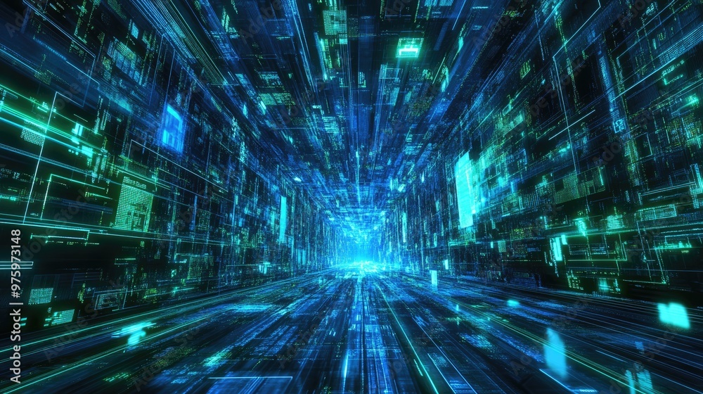 Cyberspace background with neon blue and green colors Cyberspace background with neon blue and green colors