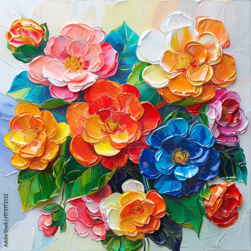 oil paintings of beautiful Begonia with bright flowers.
